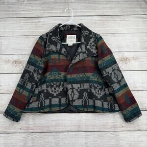 Billabong Southwest Print Knit Open Front Jacket Womens Small Black Green Red